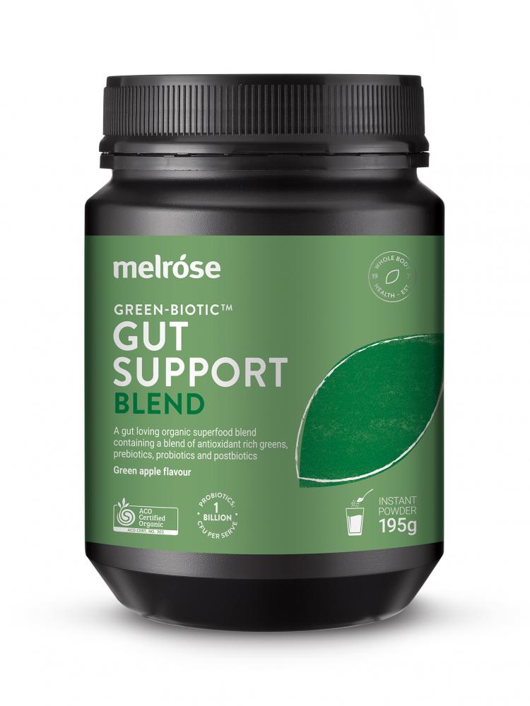 Melrose Organic Green-Biotic Gut Support Blend Green Apple – 195g, front of pack