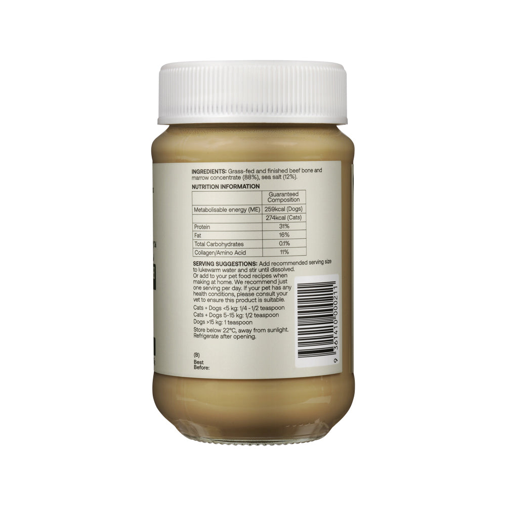 Best of the Bone Bone Buddies Pet Bone Broth Beef Concentrate – 375g, back of pack
