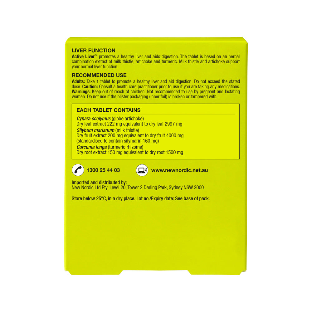 New Nordic Active Liver – 30 Tablets, back of pack