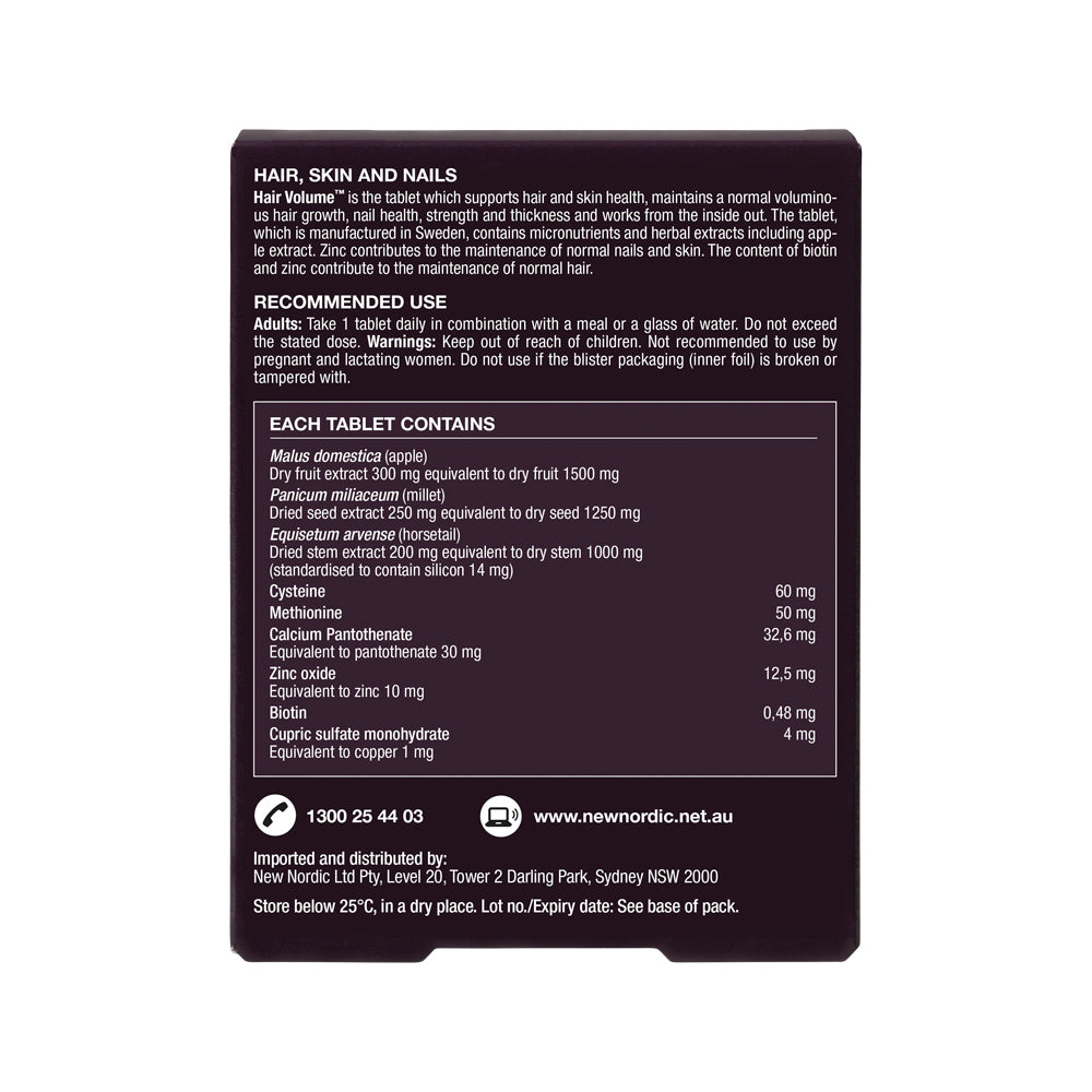 New Nordic Hair Volume – 90 Tablets, back of pack