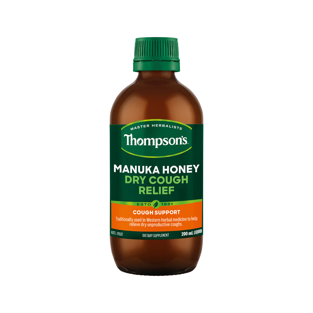 Thompson's Manuka Honey Dry Cough Relief – 200ml, front of pack