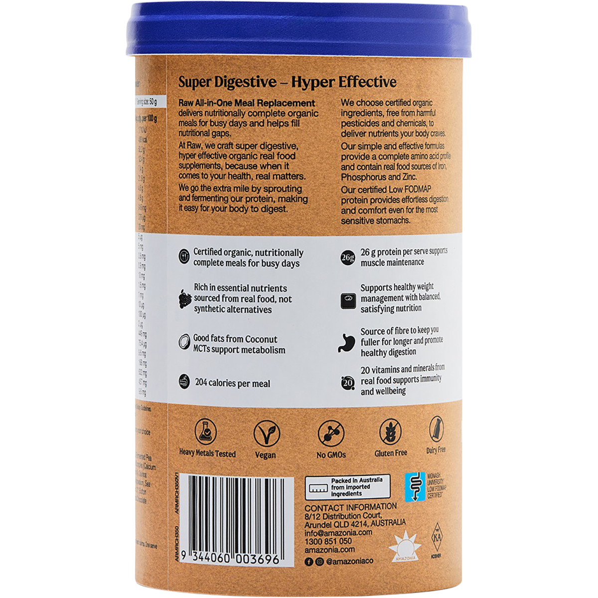 Amazonia Raw All-In-One Meal Replacement Decadent Chocolate – 350g, pack detail