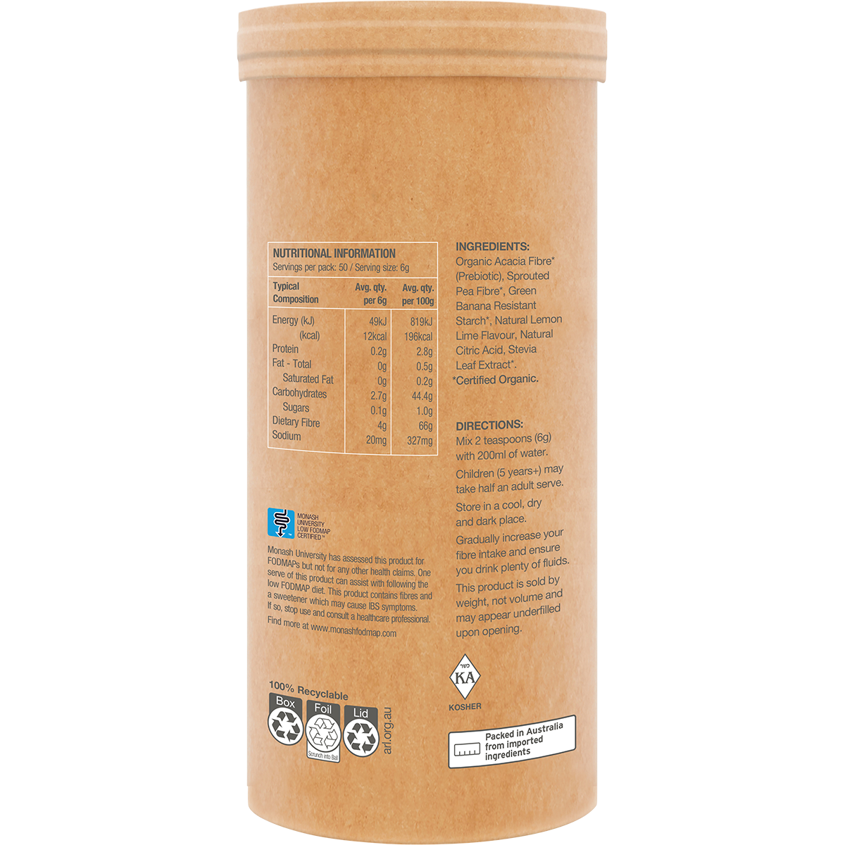 Amazonia Raw Organic Fibre Lemon Lime – 300g, pack detail