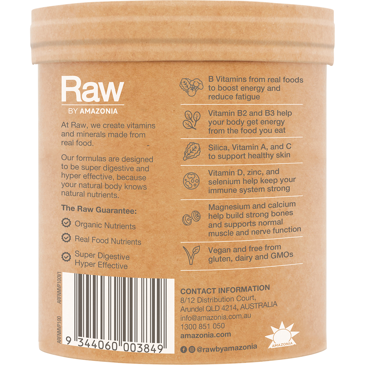 Amazonia Raw Organic Multivitamin Pineapple – 100g, pack detail