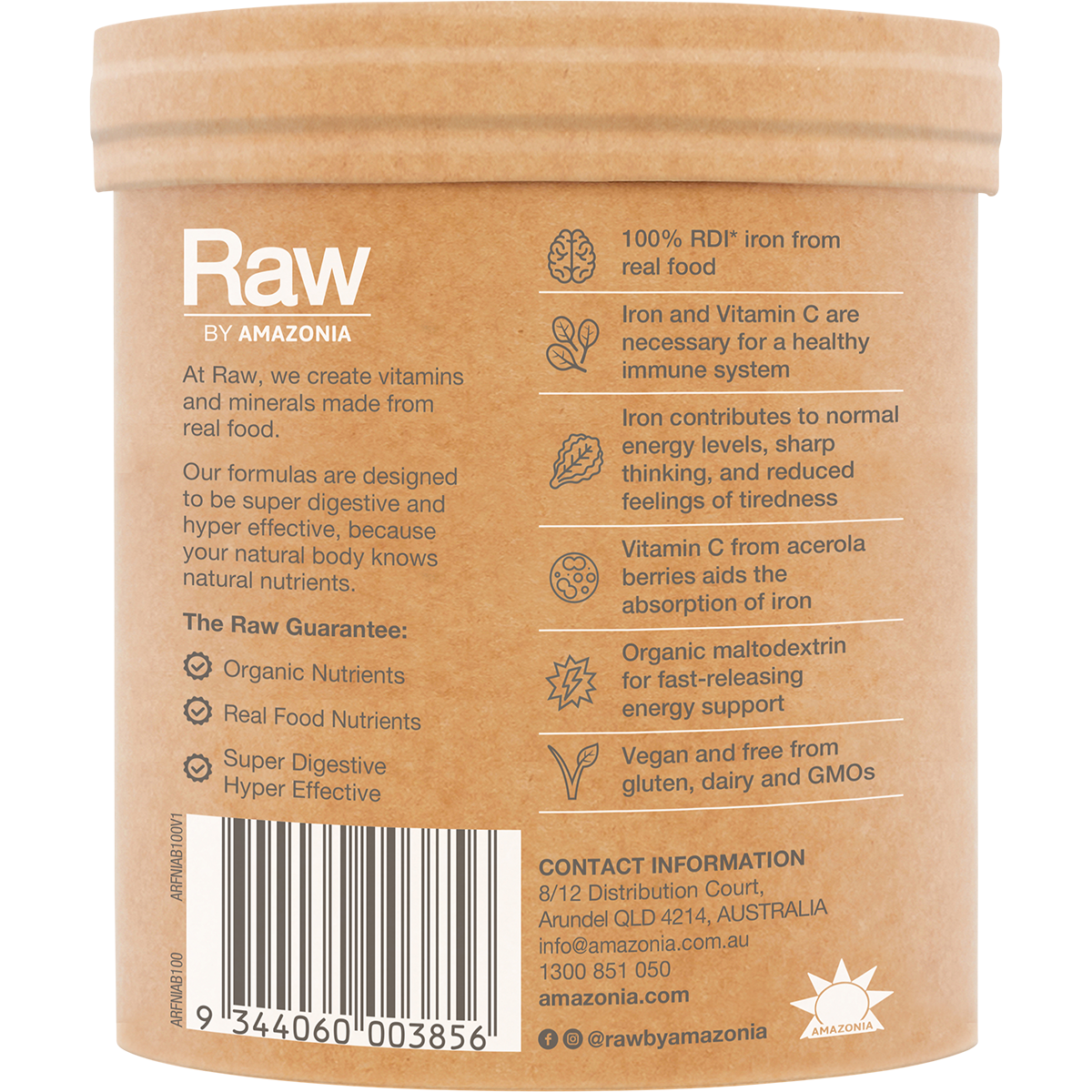Amazonia Raw Organic Iron Apple Blackcurrant – 100g, pack detail