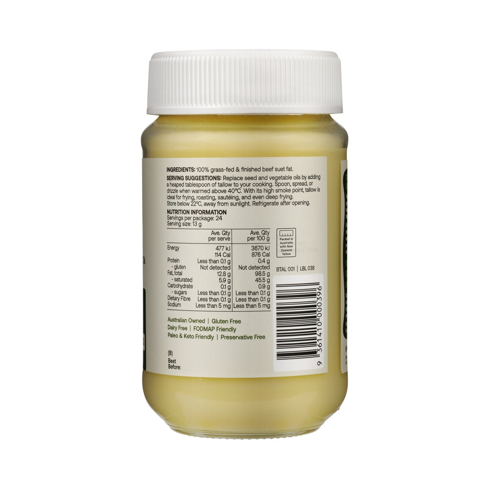 Best of the Bone Beef Tallow Pure Grass-fed Suet Dripping – 320g, back of pack