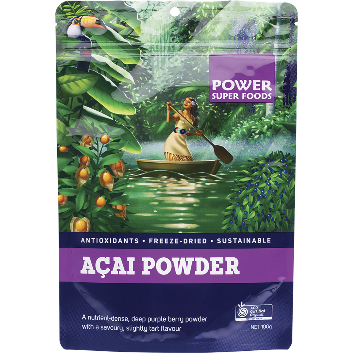Power Super Foods Organic Acai Powder – 100g, front of pack