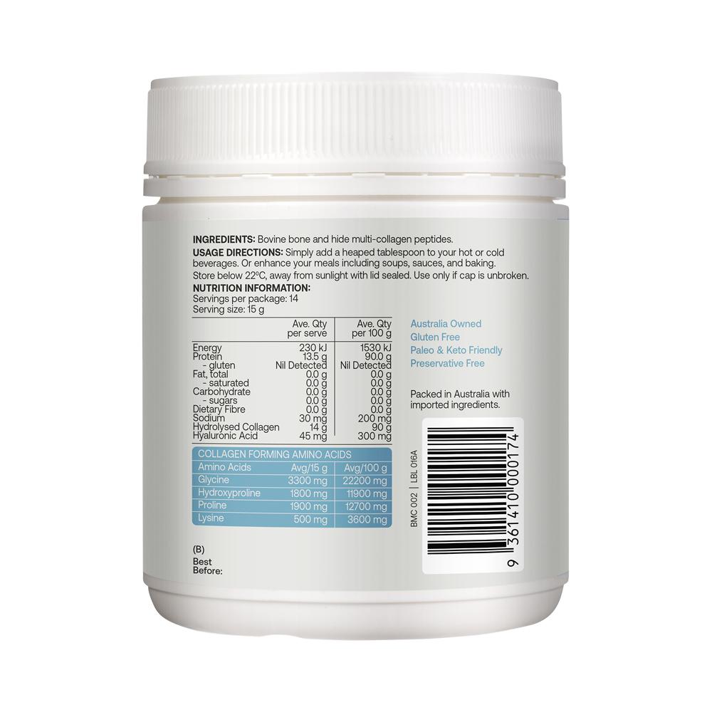 Best of the Bone Multi-Collagen Hydrolysed Collagen Peptides Unflavoured – 210g, back of pack