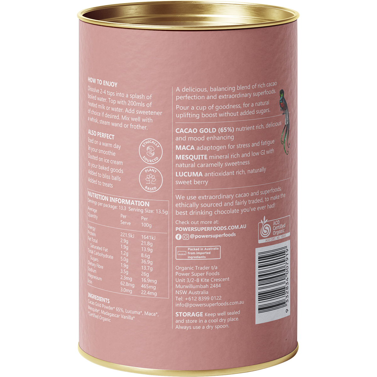 Power Super Foods Nourish Drinking Chocolate With Superfoods – 180g, back of pack