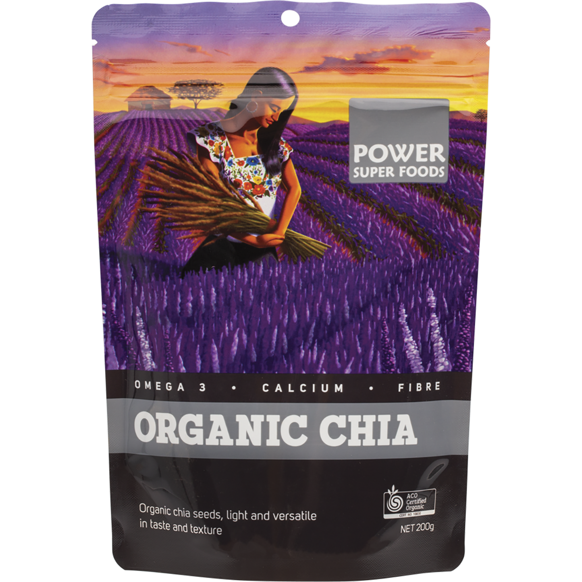 Power Super Foods Organic Chia Seeds – 200g, front of pack