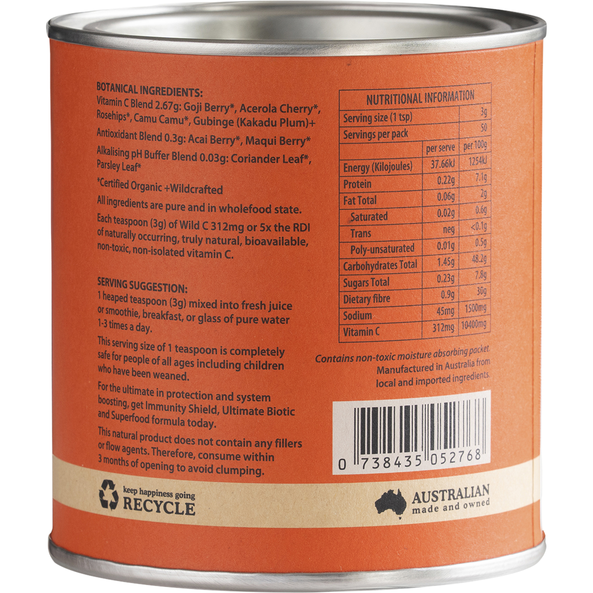 Eden Healthfoods Wild C Natural Vitamin C Powder – 150g, pack detail