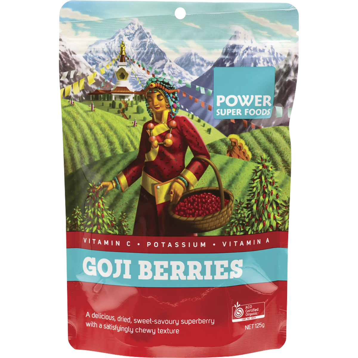 Power Super Foods Organic Goji Berries – 125g, front of pack