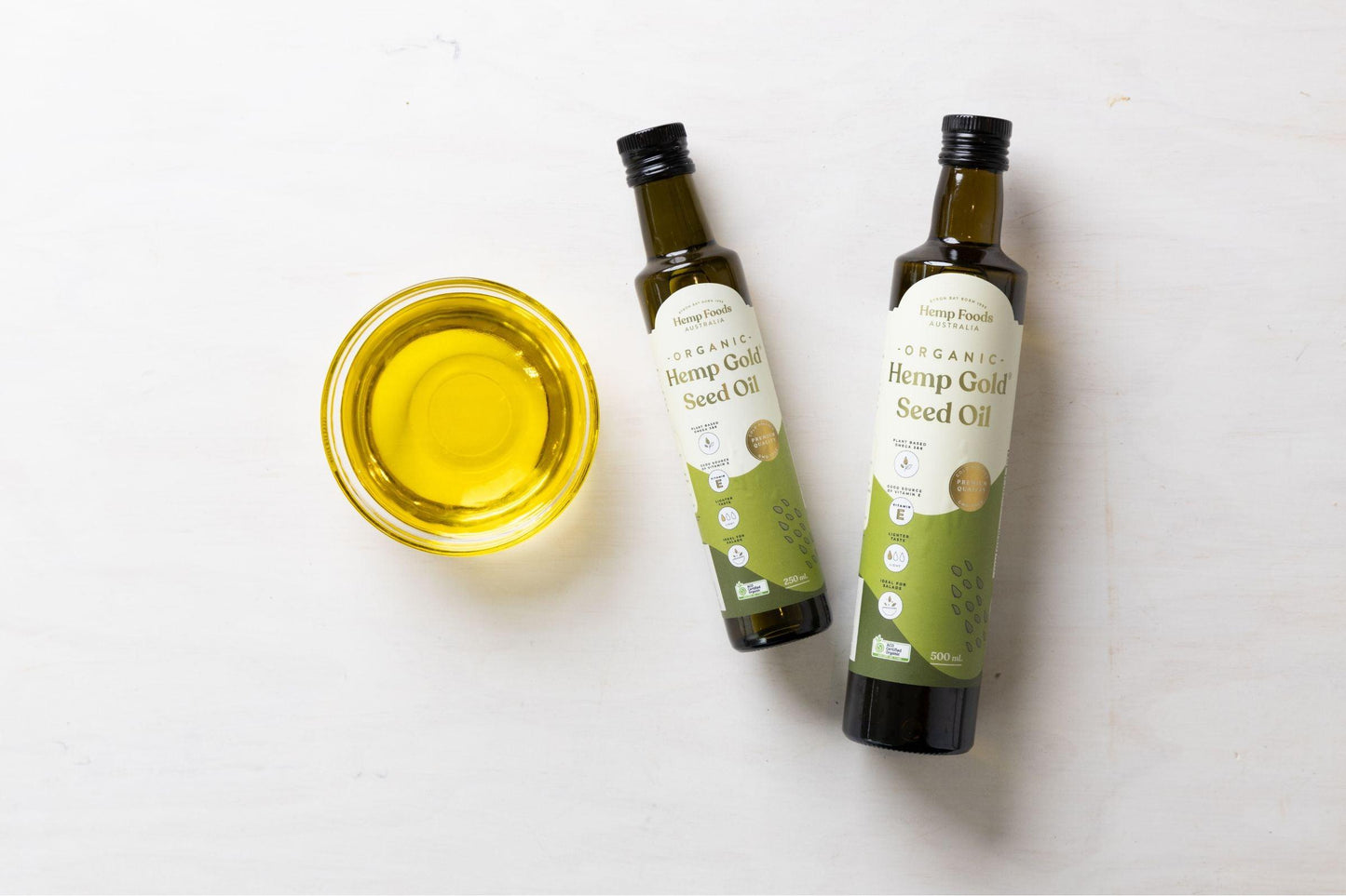Hemp Gold Seed Oil poured into a dish