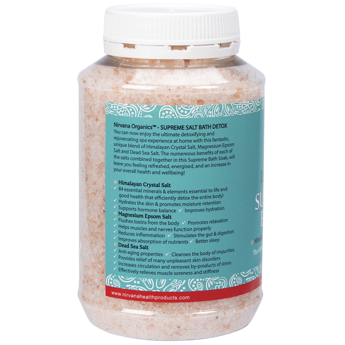 Nirvana Organics Supreme Salt Detox & Energise Bath Soak – 1kg, pack detail