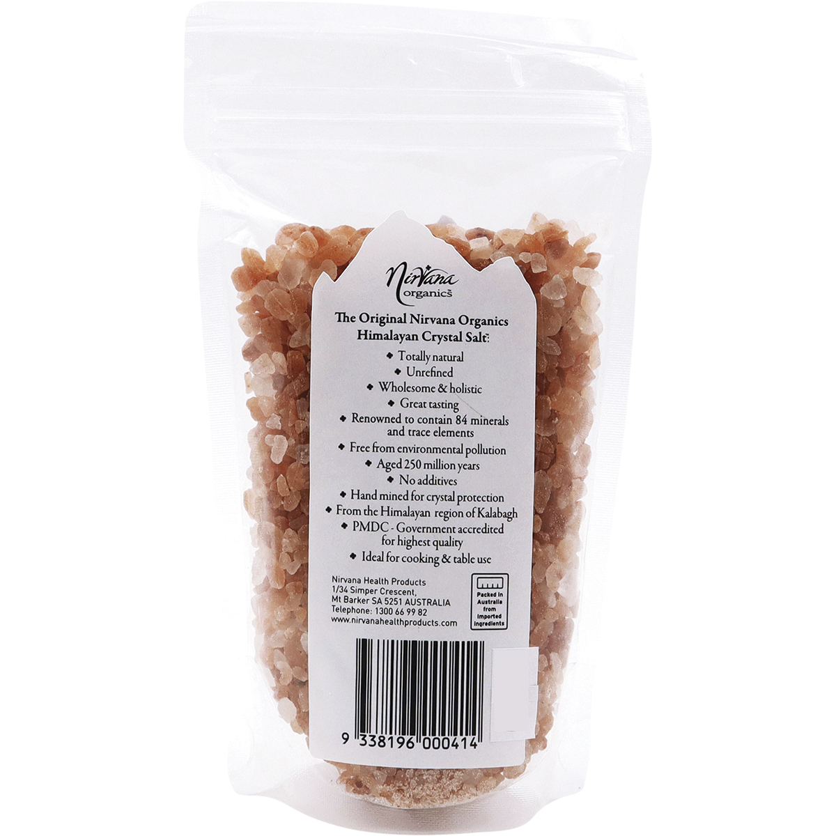 Nirvana Organics Himalayan Salt Granules – 250g, back of pack