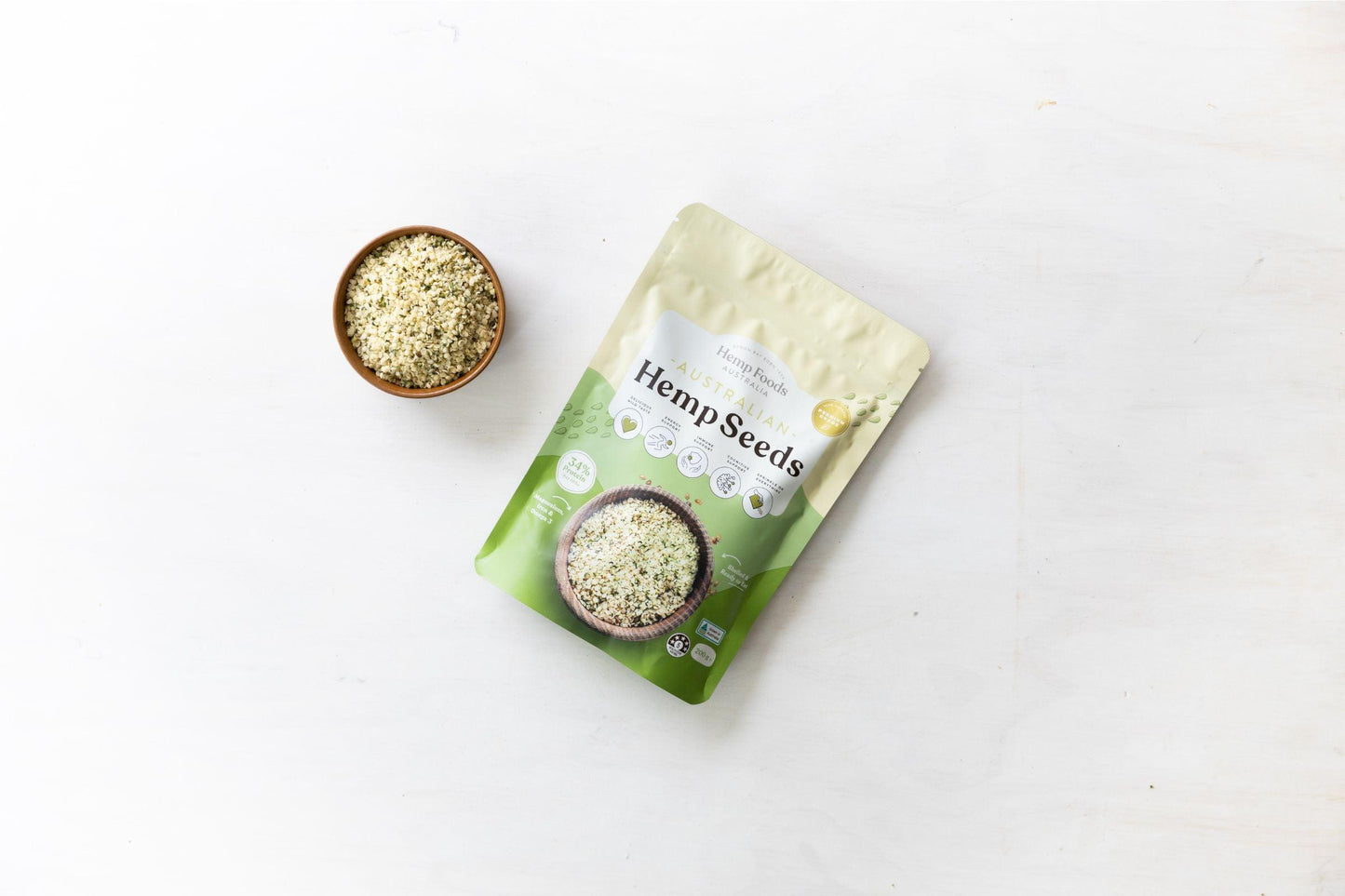 Australian Grown Hulled Hemp Seeds served over food