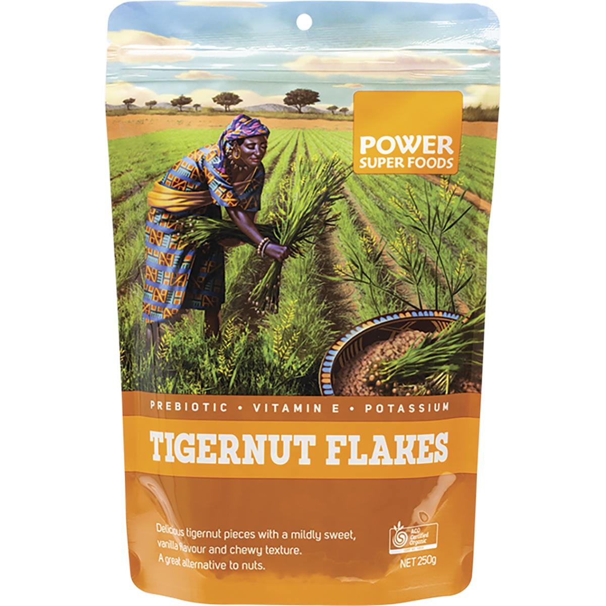 Power Super Foods Organic Tigernut Flakes – 250g, front of pack