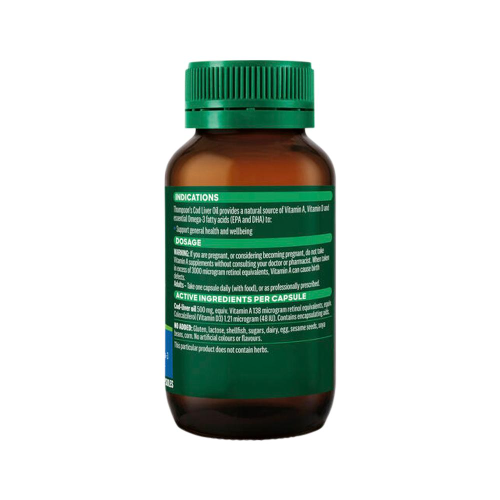 Thompson's Cod Liver Oil – 100 Capsules, back of pack