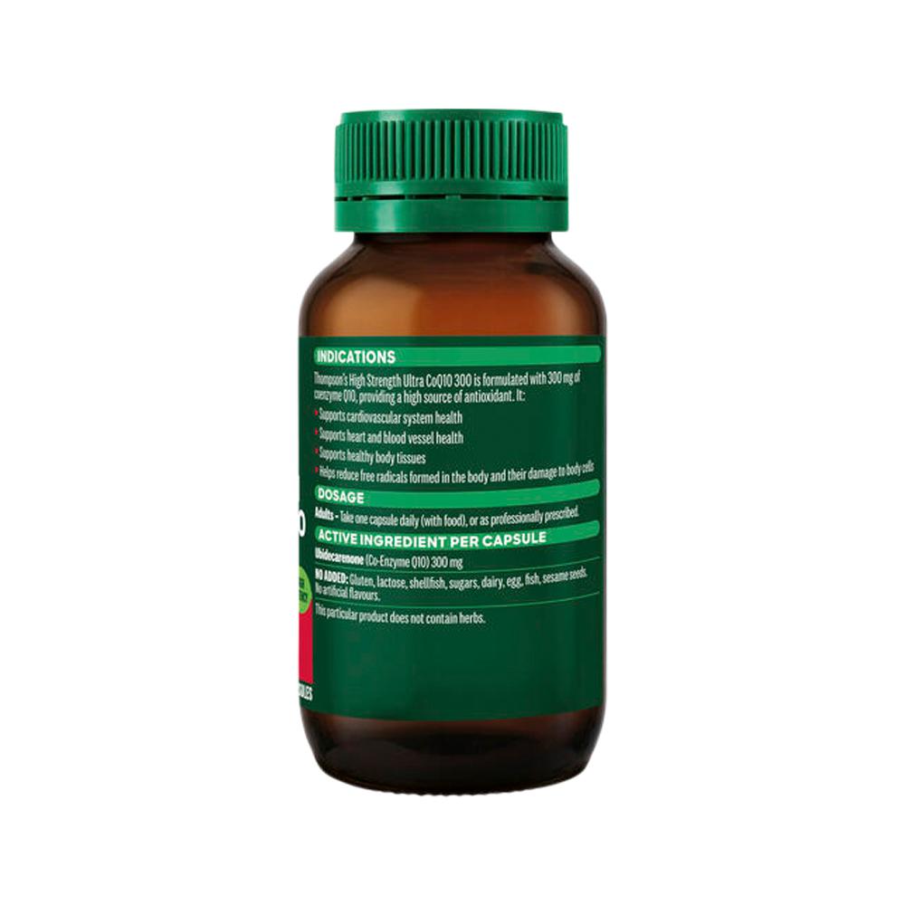 Thompson's High Strength Ultra CoQ10 300 – 60 Capsules, back of pack