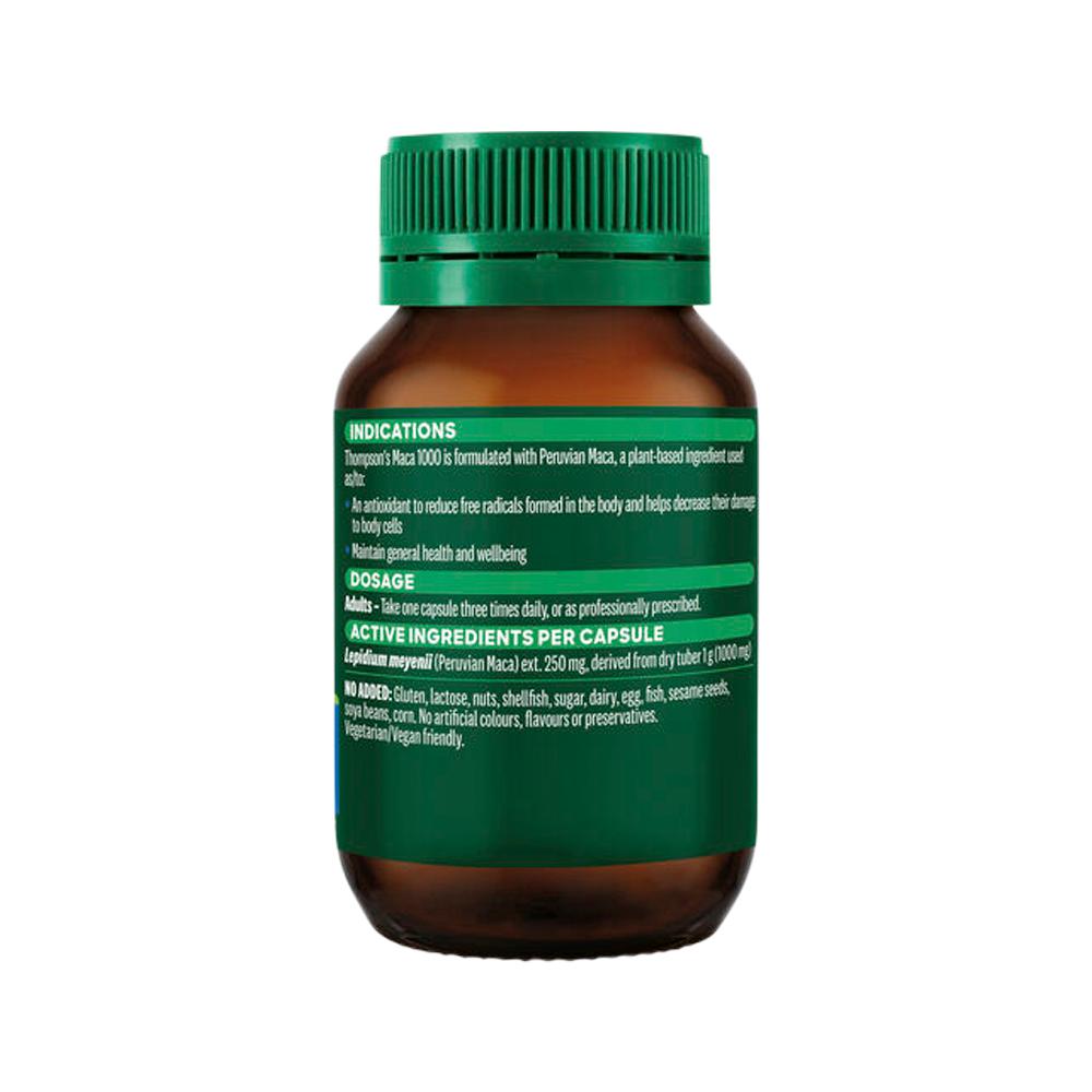 Thompson's Maca 1000 – 60 Capsules, back of pack