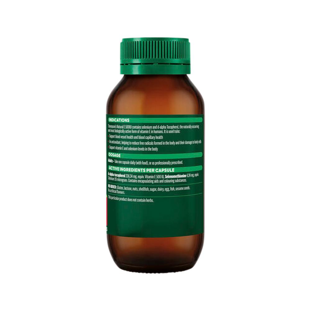 Thompson's Natural E 500IU – 100 Capsules, back of pack
