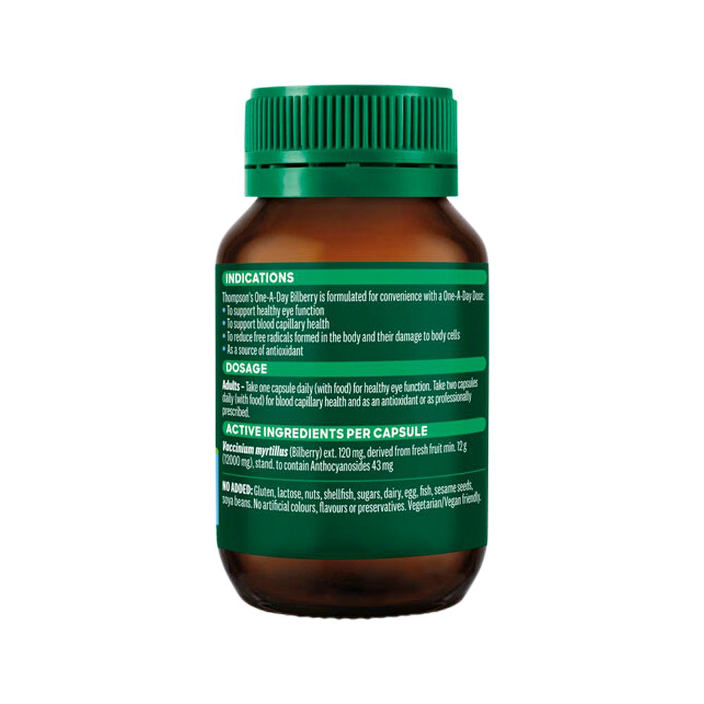 Thompson's One-A-Day Bilberry 12000 – 60 Capsules, back of pack