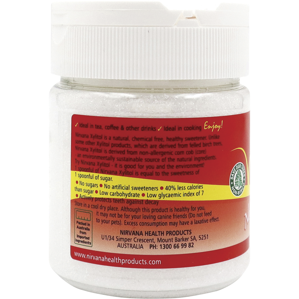 Nirvana Originals Xylitol Refillable Shaker – 200g, pack detail