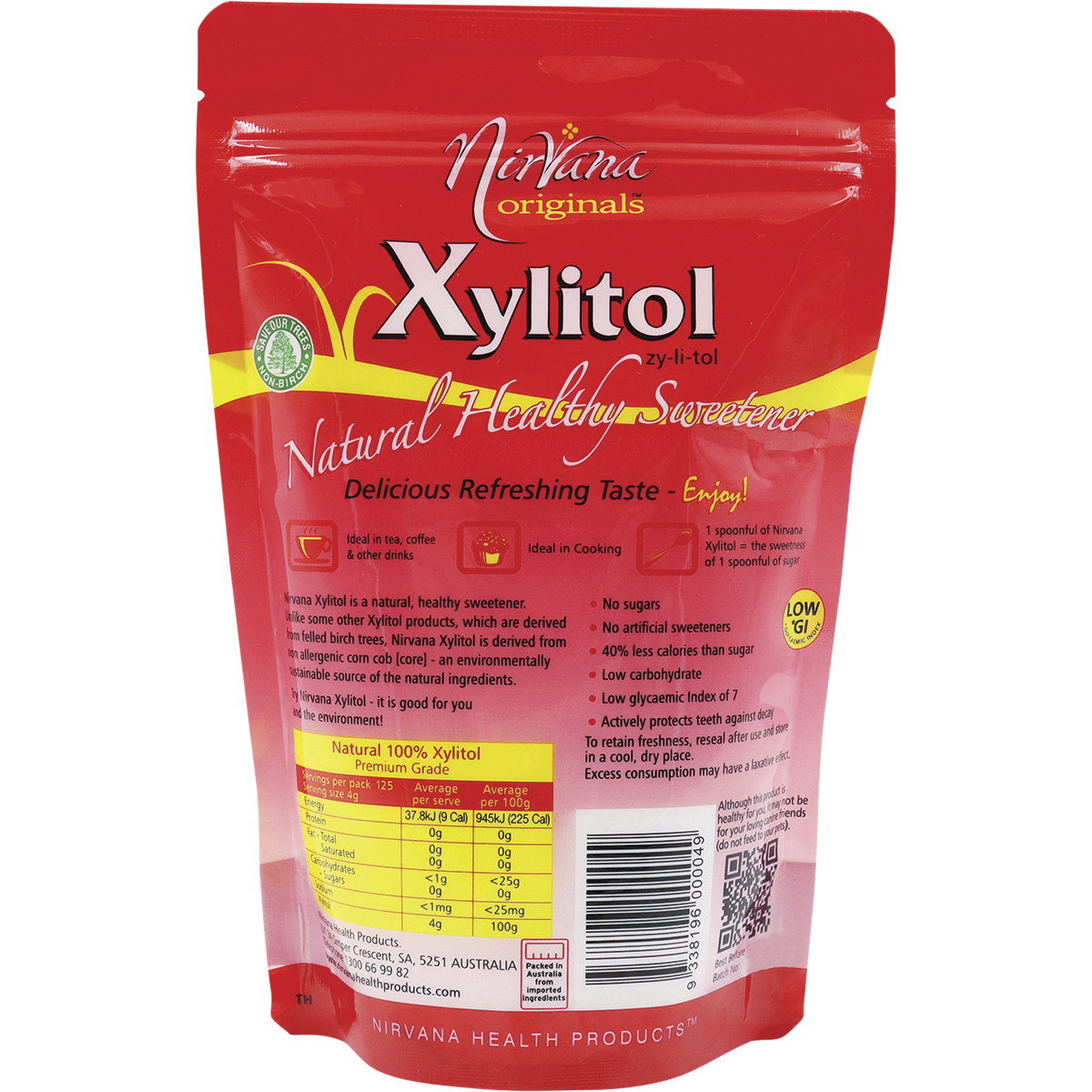 Nirvana Originals Xylitol – 500g, back of pack