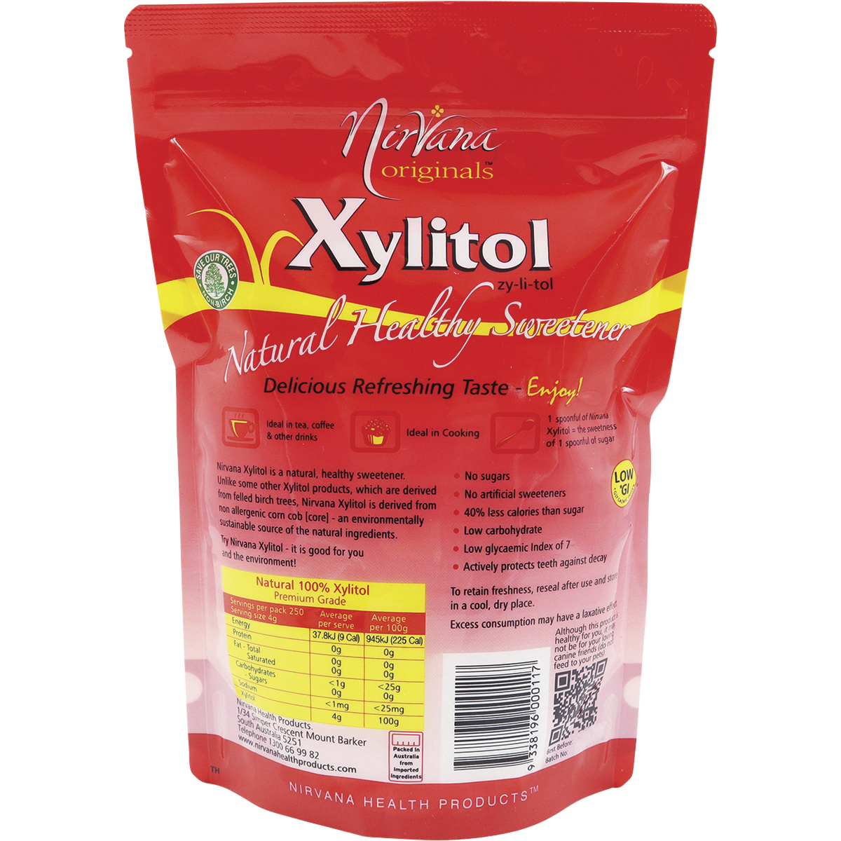 Nirvana Originals Xylitol – 1kg, back of pack