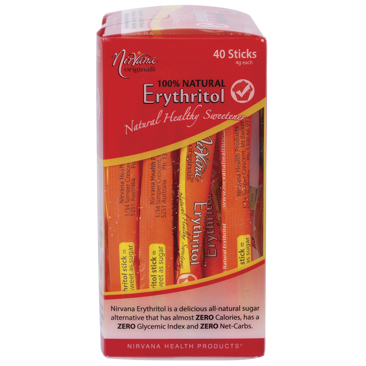 Nirvana Originals Erythritol 100% Natural Sticks – 40 x 4g, pack detail