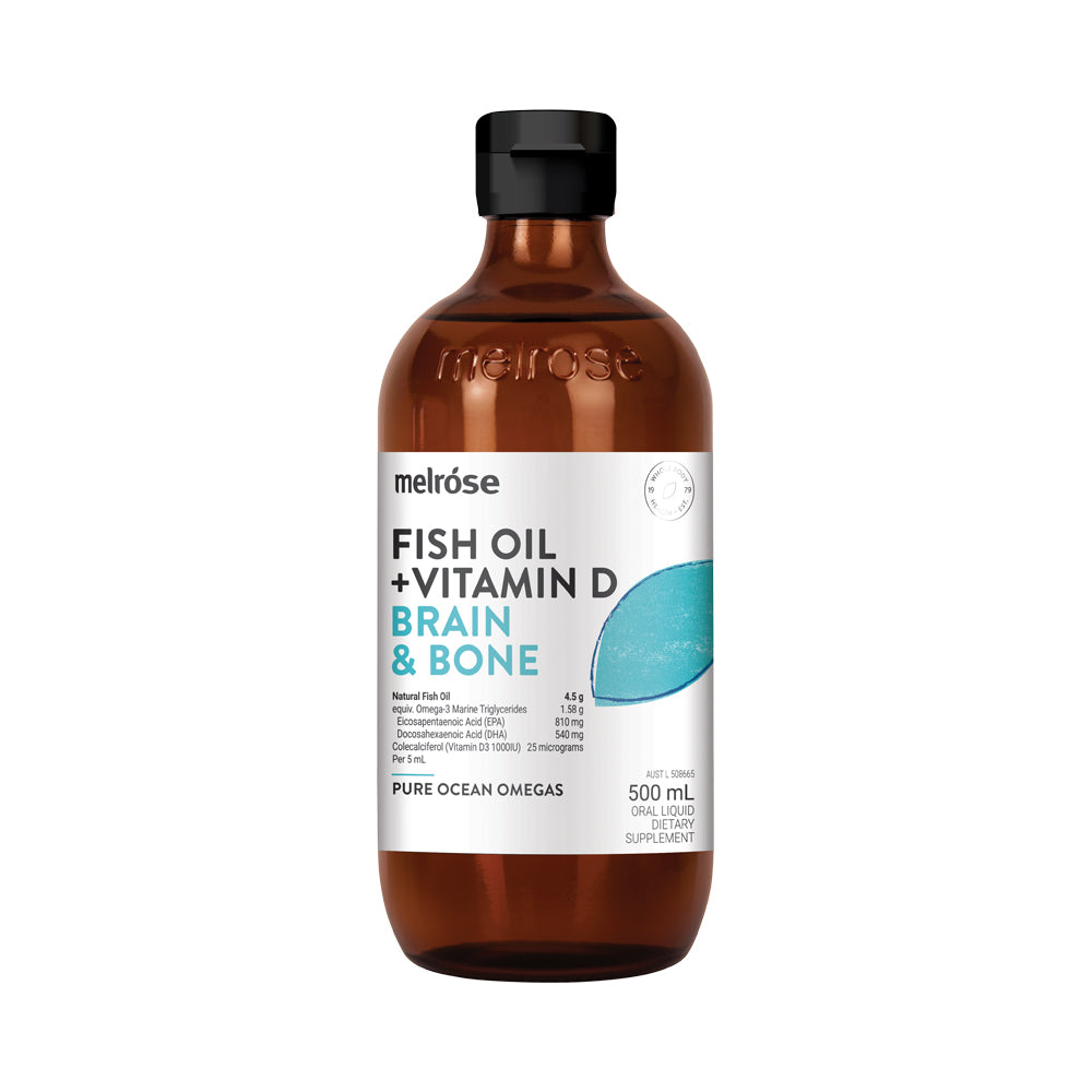 Melrose Fish Oil + Vitamin D (Brain & Bone) – 500ml, front of pack