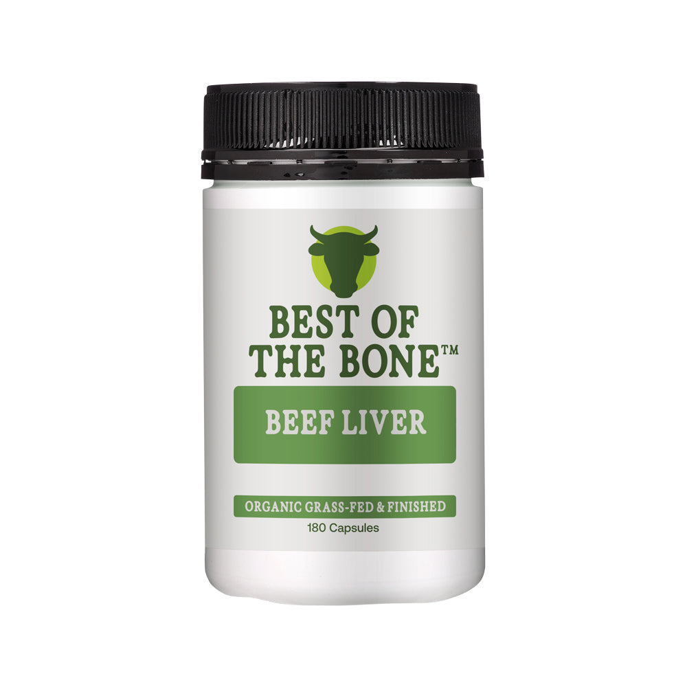 Best of the Bone Organic Beef Liver Nutrient Dense Superfood – 180c, front of pack