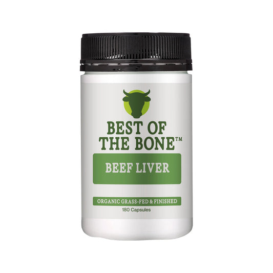 Best of the Bone Organic Beef Liver Nutrient Dense Superfood – 180c, front of pack