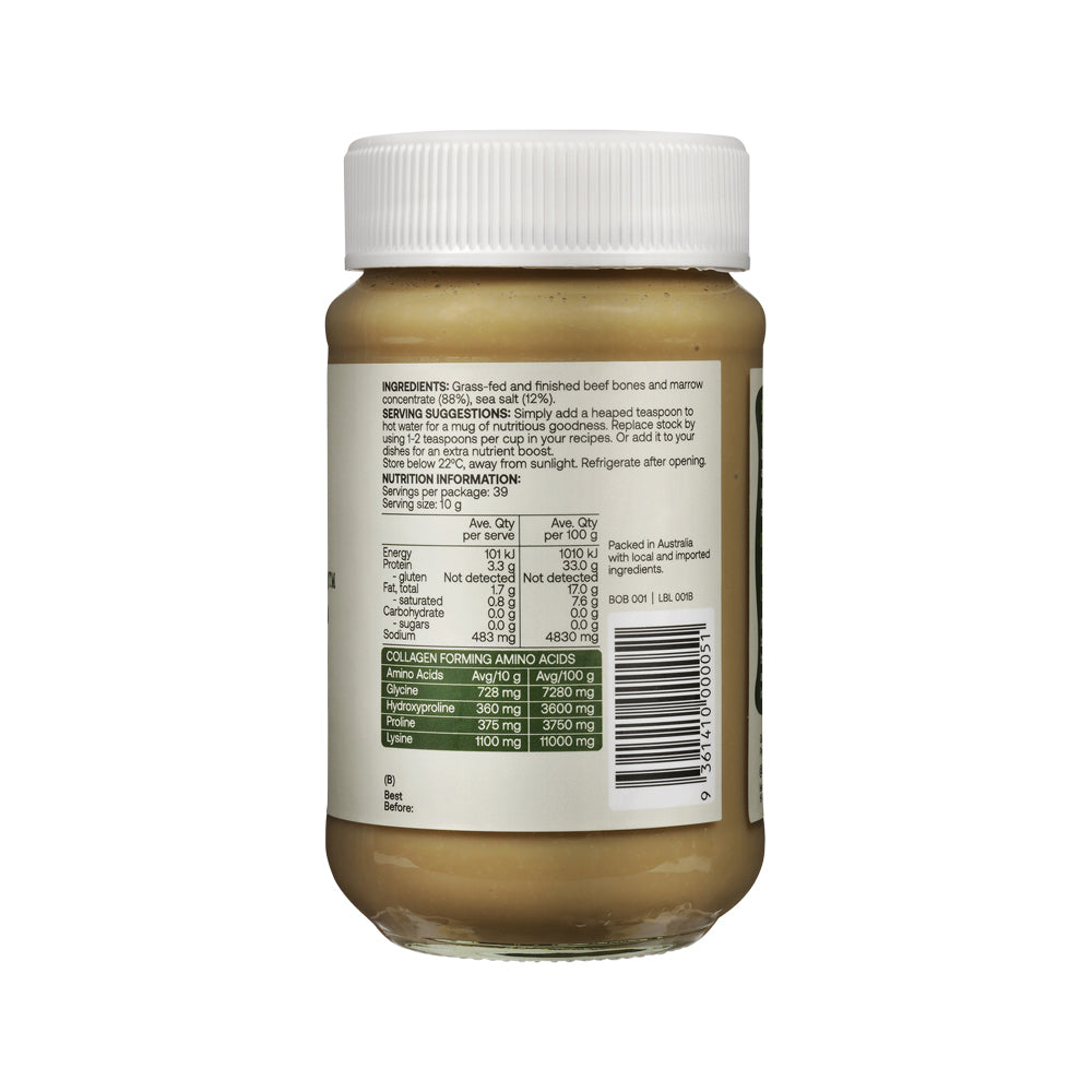Best of the Bone Bone Broth Beef Real Broth Concentrate Original – 390g, back of pack