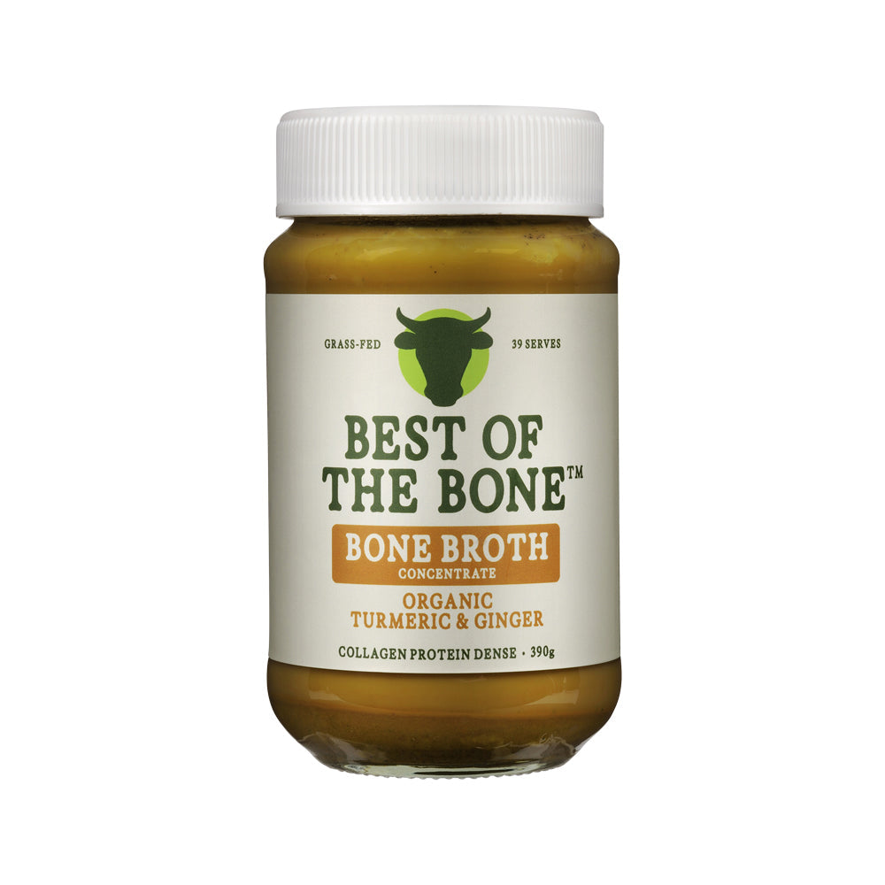 Best of the Bone Bone Broth Beef Concentrate Organic Turmeric & Ginger & Black Pepper – 390g, front of pack