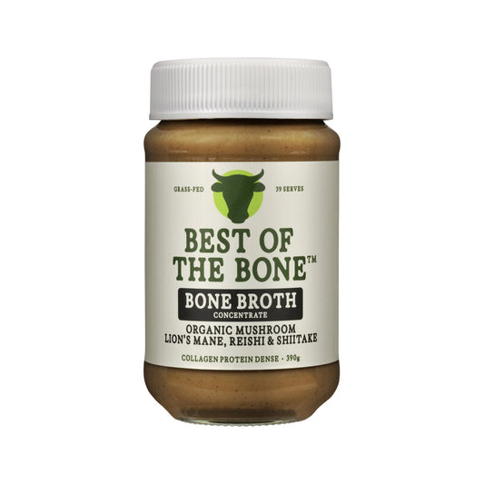 Best of the Bone Bone Broth Beef Concentrate Healing Mushrooms – 390g, front of pack