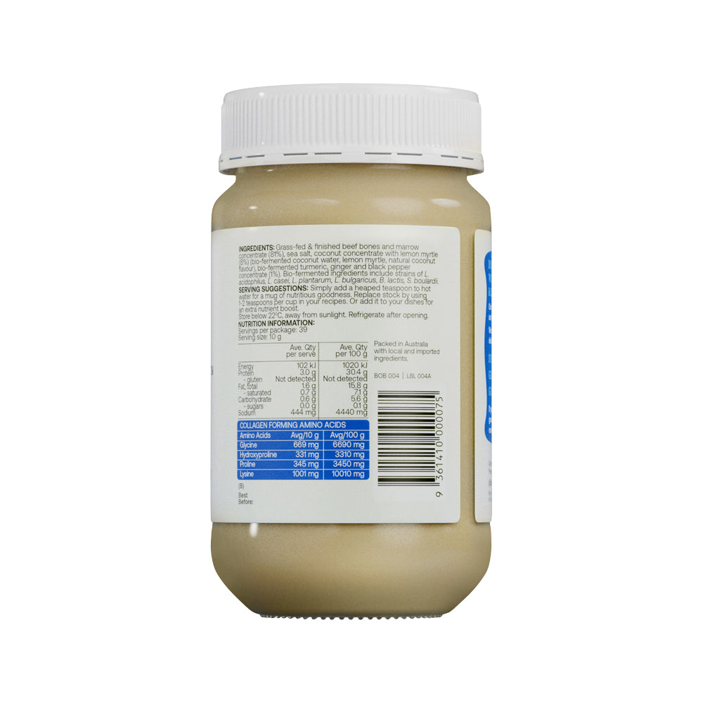 Best of the Bone Bone Broth Beef Concentrate Probiotic – 390g, back of pack