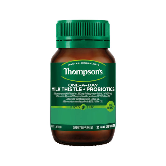 Thompson's One-A-Day Milk Thistle Plus Probiotics – 30 Capsules, front of pack