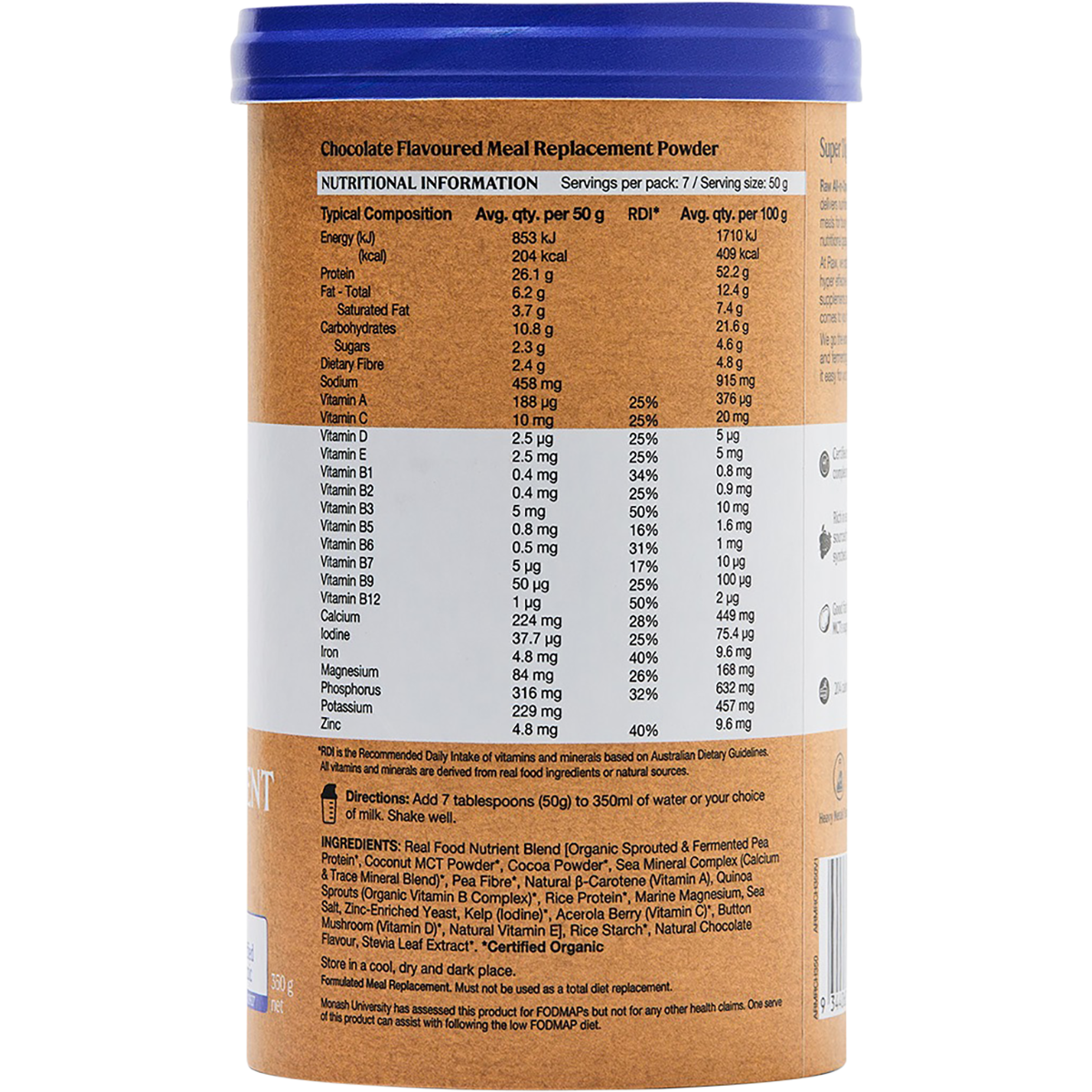 Amazonia Raw All-In-One Meal Replacement Decadent Chocolate – 350g, pack detail