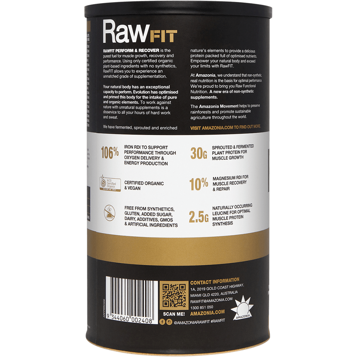 Amazonia RawFit Plant Protein Perform & Recover Rich Chocolate – 500g, pack detail