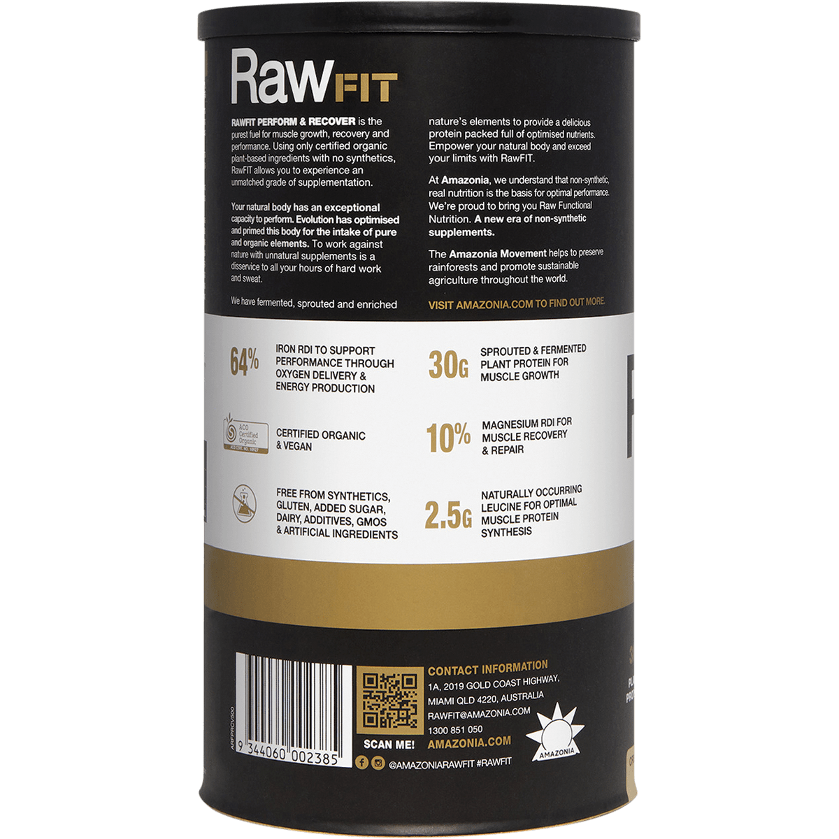 Amazonia RawFit Plant Protein Perform & Recover Creamy Vanilla – 500g, pack detail