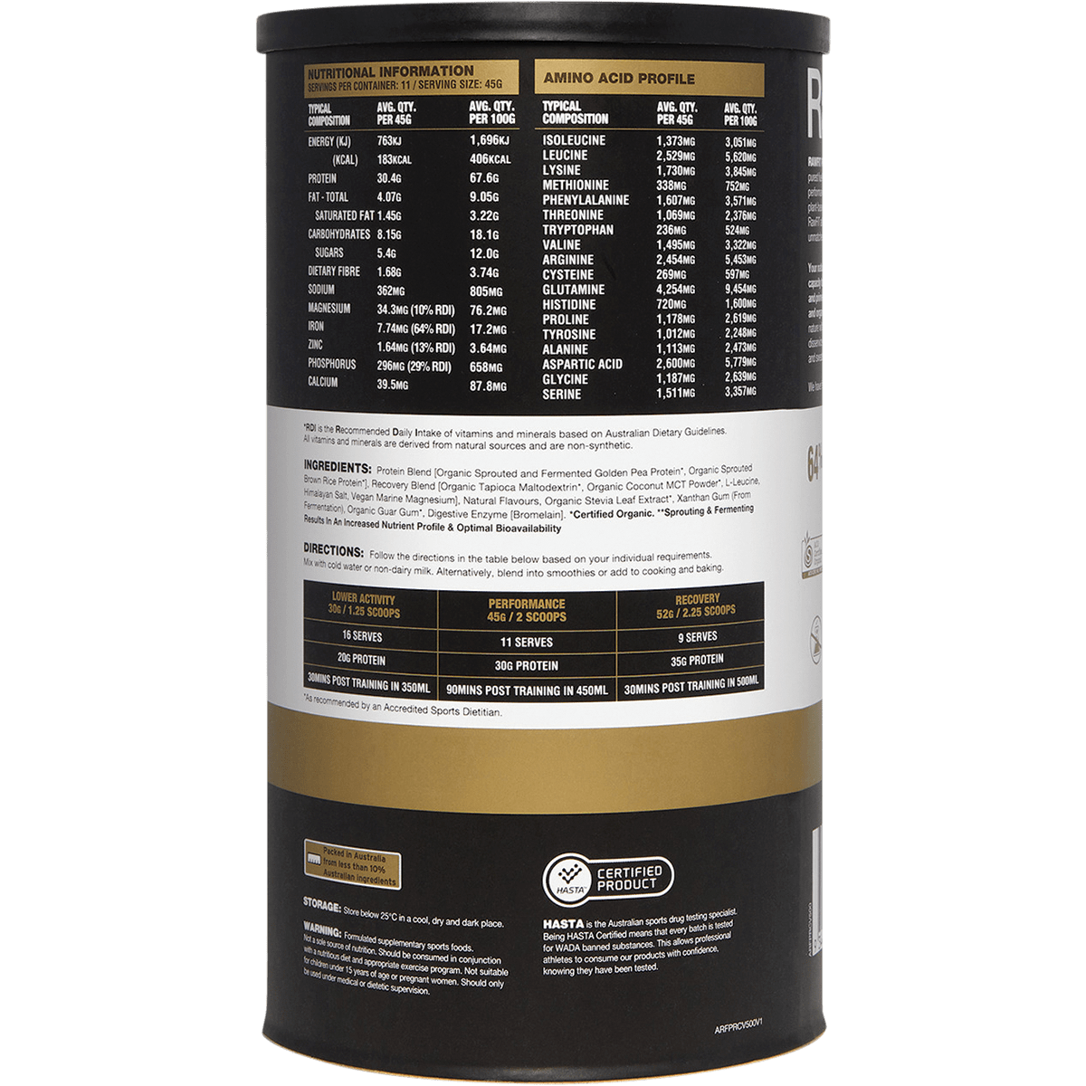 Amazonia RawFit Plant Protein Perform & Recover Creamy Vanilla – 500g, pack detail