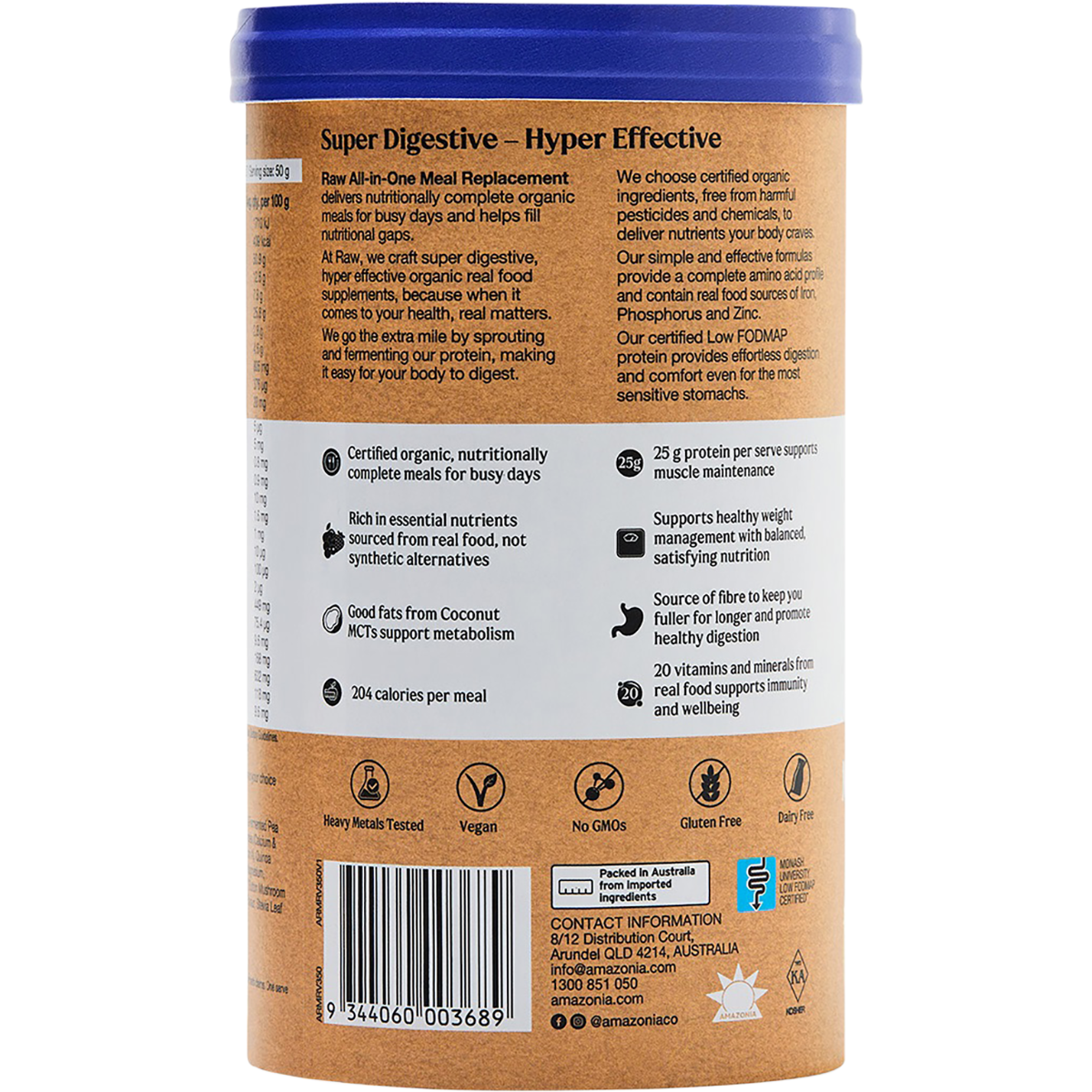 Amazonia Raw All-In-One Meal Replacement Vanilla Creme – 350g, pack detail