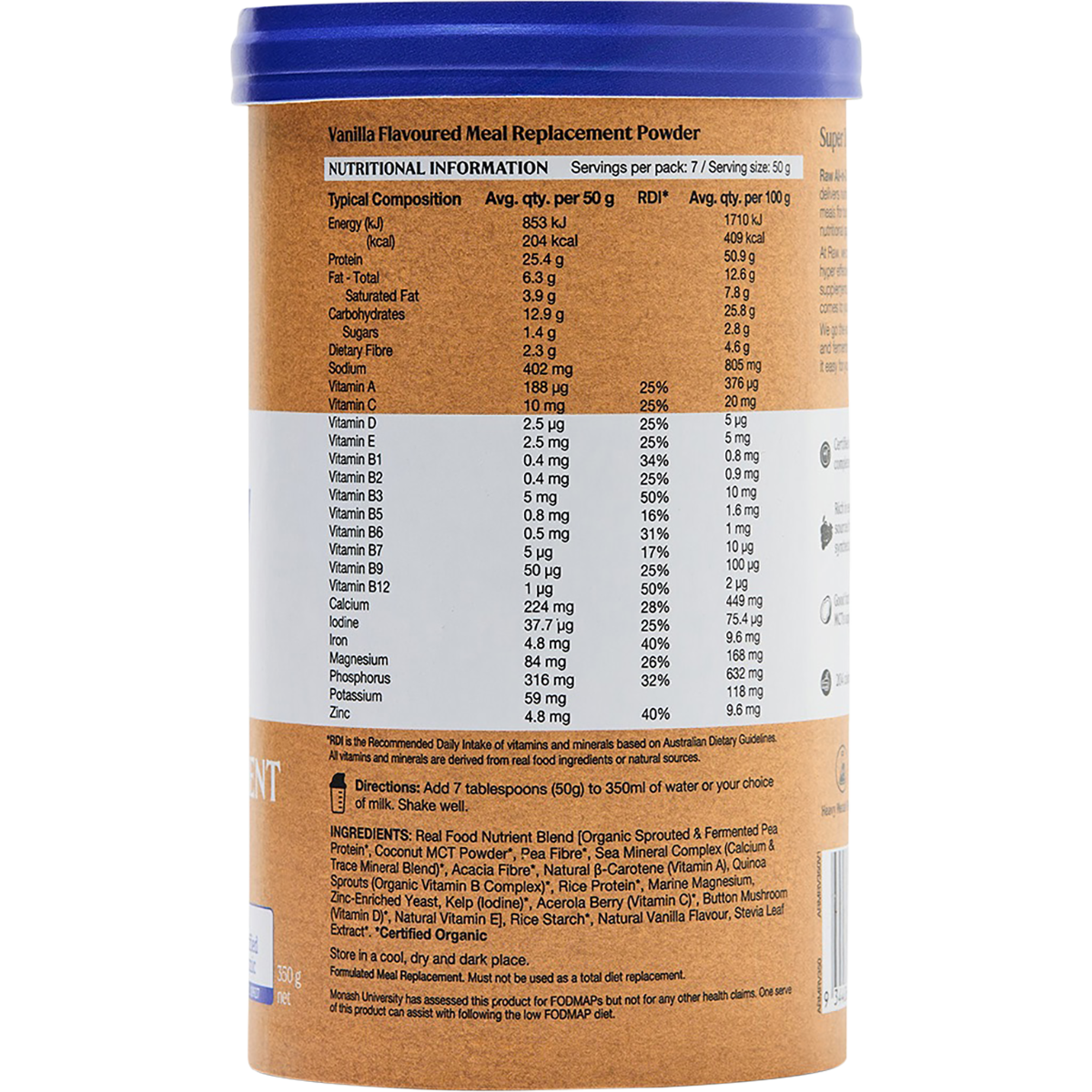 Amazonia Raw All-In-One Meal Replacement Vanilla Creme – 350g, pack detail