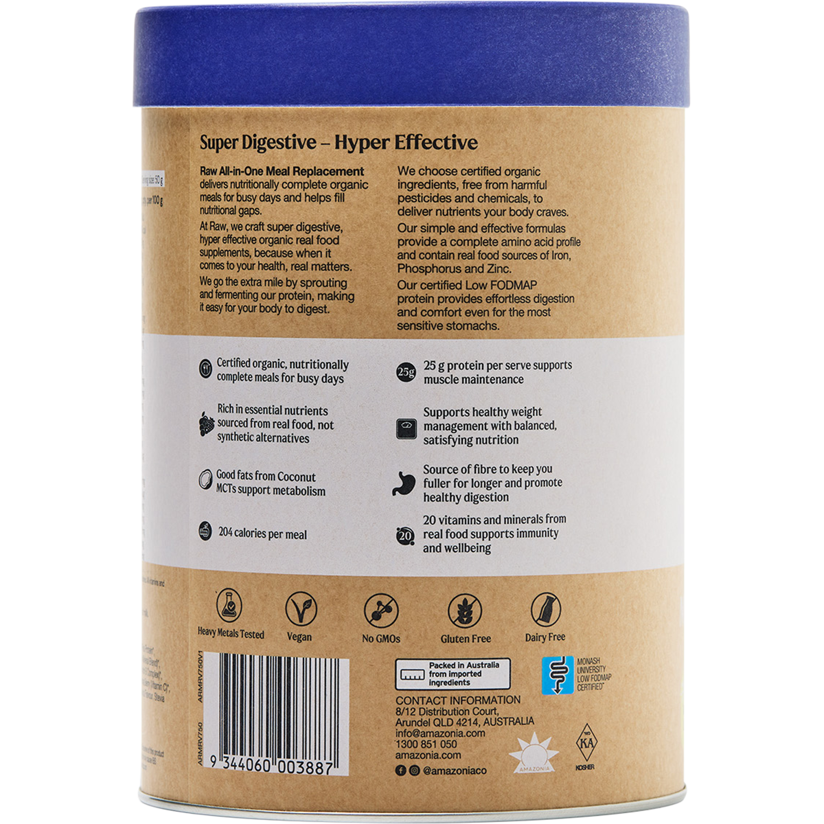 Amazonia Raw All-In-One Meal Replacement Vanilla Creme – 750g, pack detail