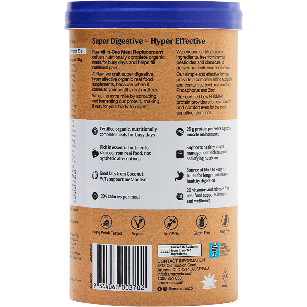Amazonia Raw All-In-One Meal Replacement Burnt Caramel – 350g, pack detail