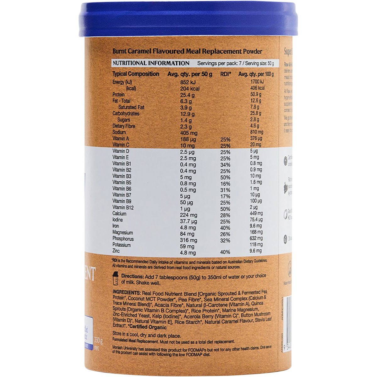 Amazonia Raw All-In-One Meal Replacement Burnt Caramel – 350g, pack detail