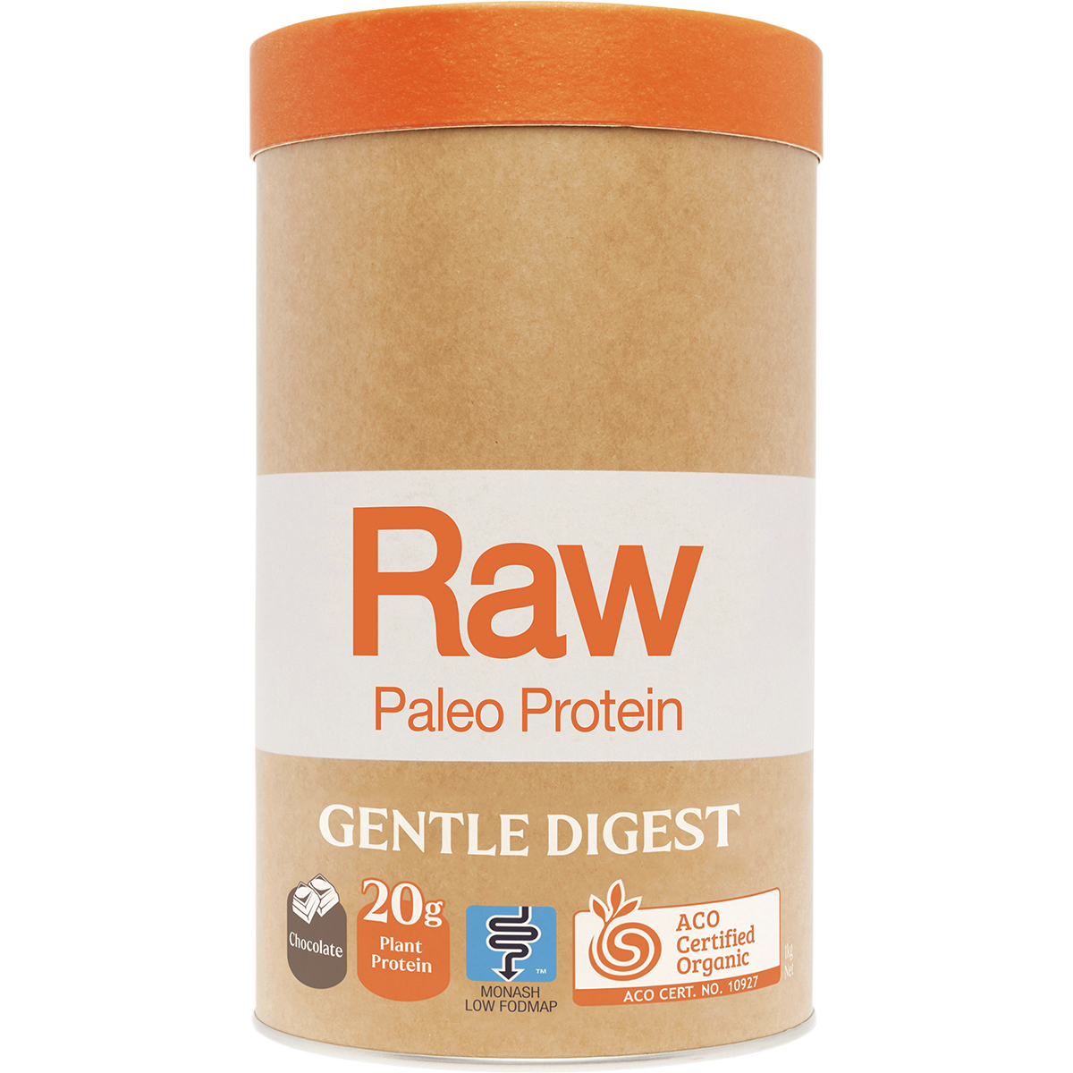 Amazonia Raw Gentle Digest Paleo Protein Chocolate – 1kg, front of pack