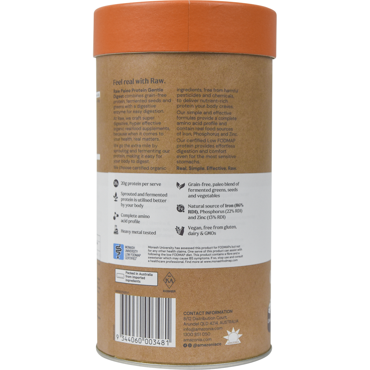 Amazonia Raw Gentle Digest Paleo Protein Chocolate – 500g, pack detail