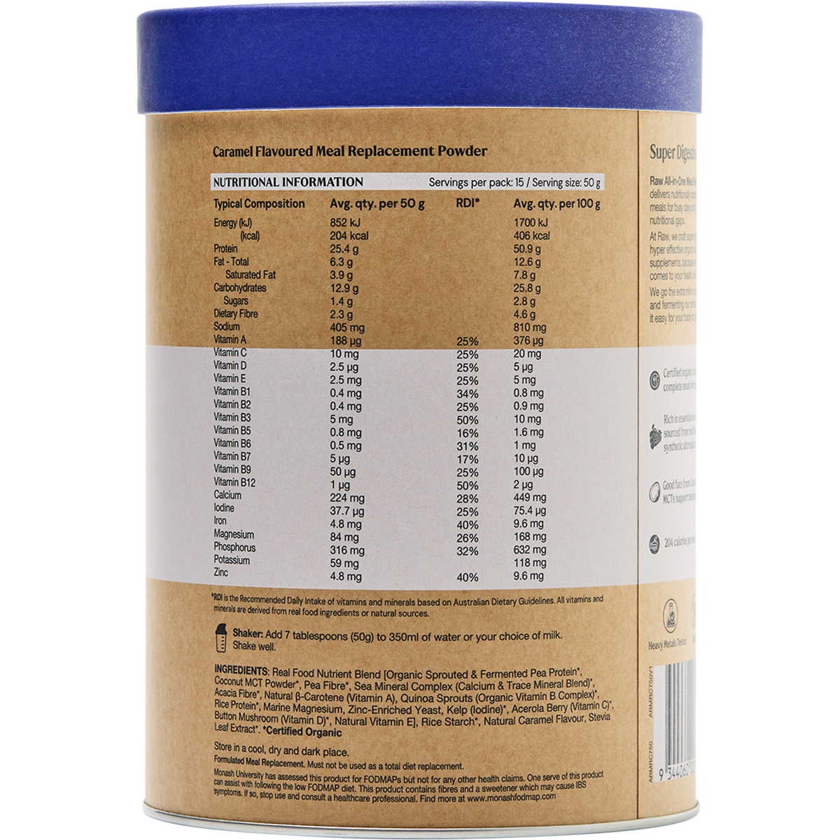 Amazonia Raw All-In-One Meal Replacement Burnt Caramel – 750g, pack detail
